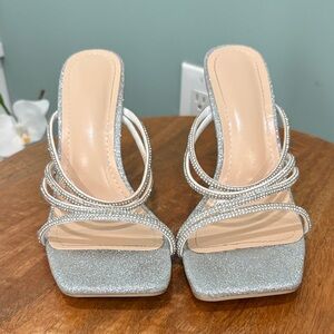 Elegant Silver Strappy Women's Heels